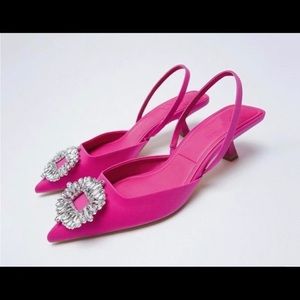 ZARA SHIMMERY SLINGBACK HEELS IN FUCHSIA (HOT PINK) size 8